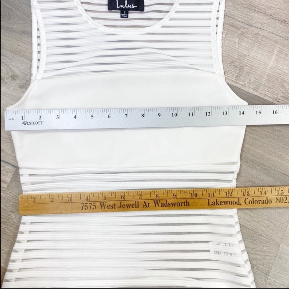 Lulus Sheer & Stripes Illusion Sleeveless Bodysuit Monochrome White Small - Picture 7 of 8